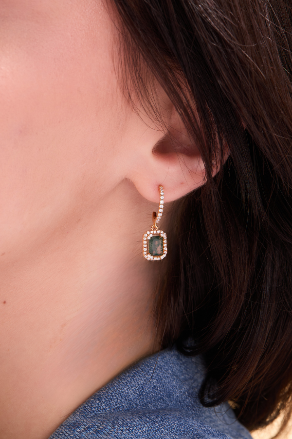 Green Moss Gold Drop Earrings