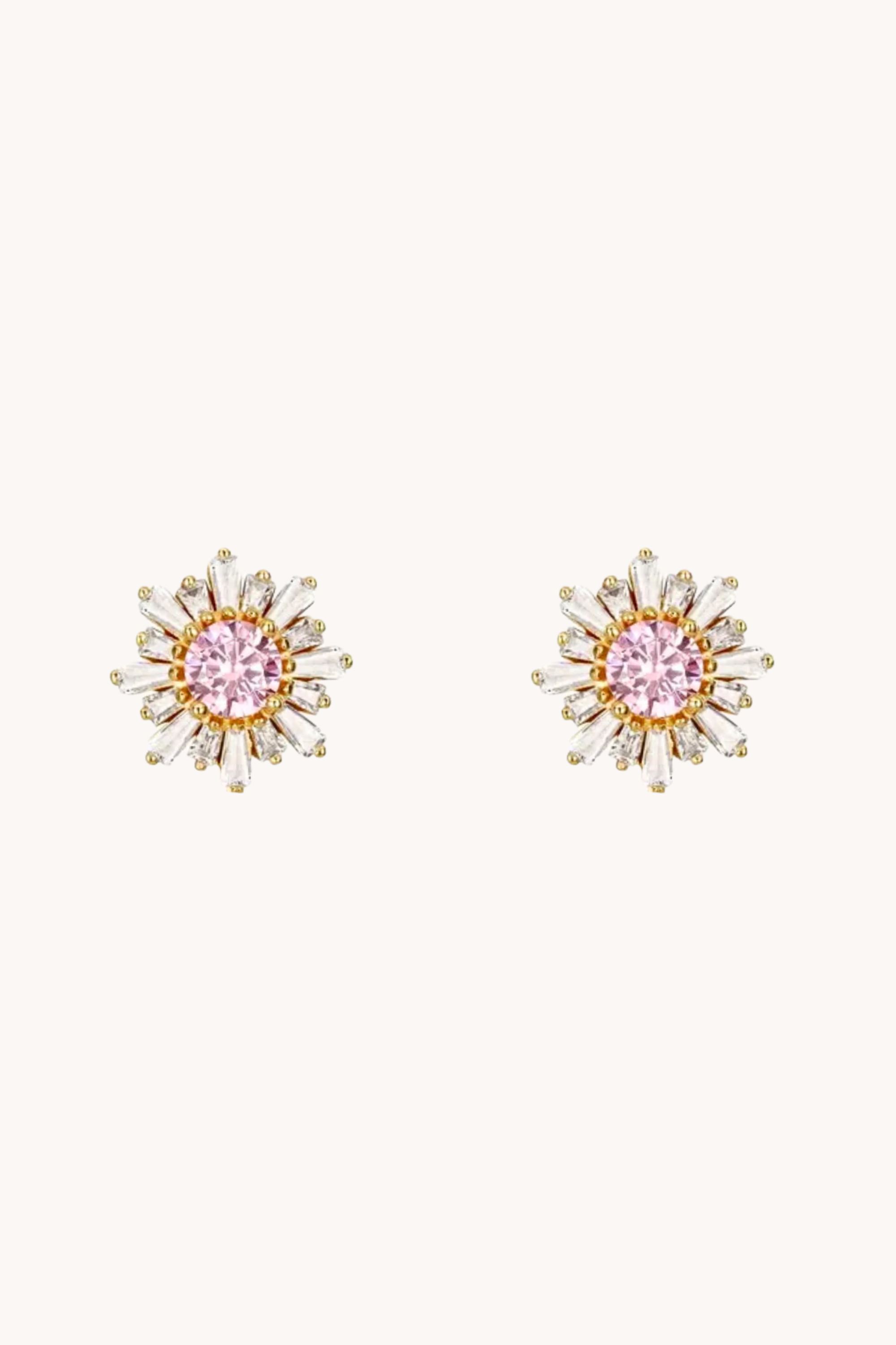 Pink Snowflake Gold Stud Earrings