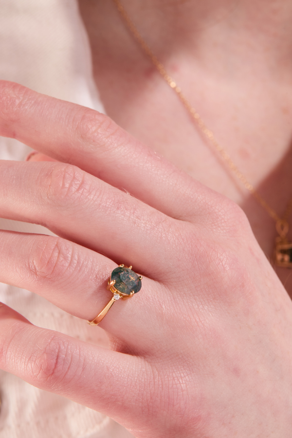 Green Moss Gold Adjustable Ring