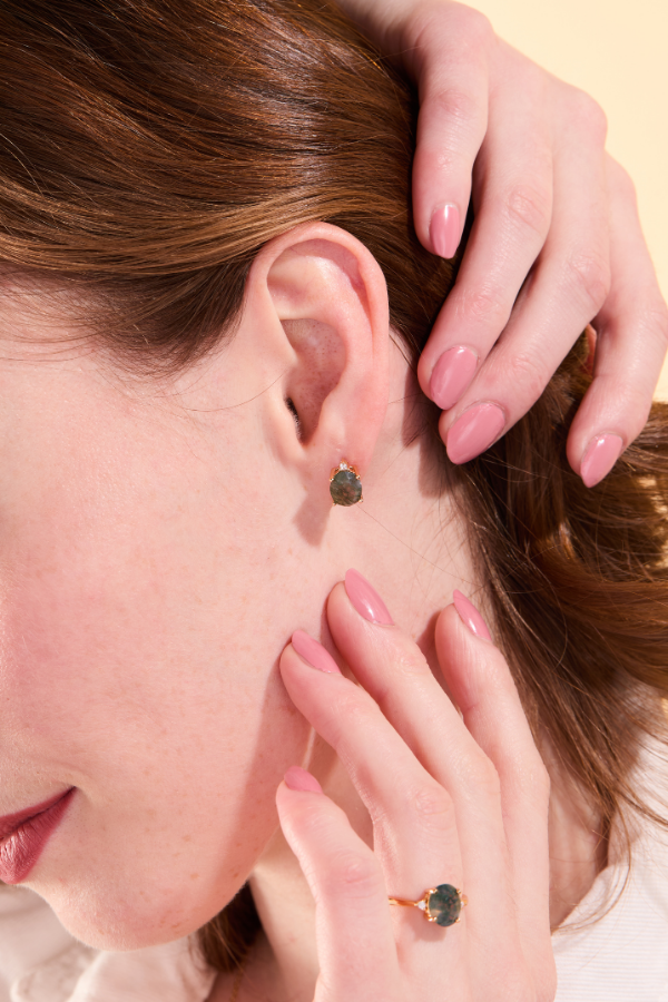 Green Moss Oval Studs