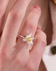 Lotus Blossom Silver Adjustable Ring