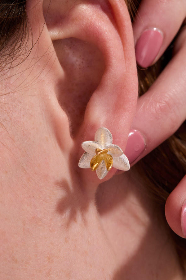 Lotus blossom silver stud earrings