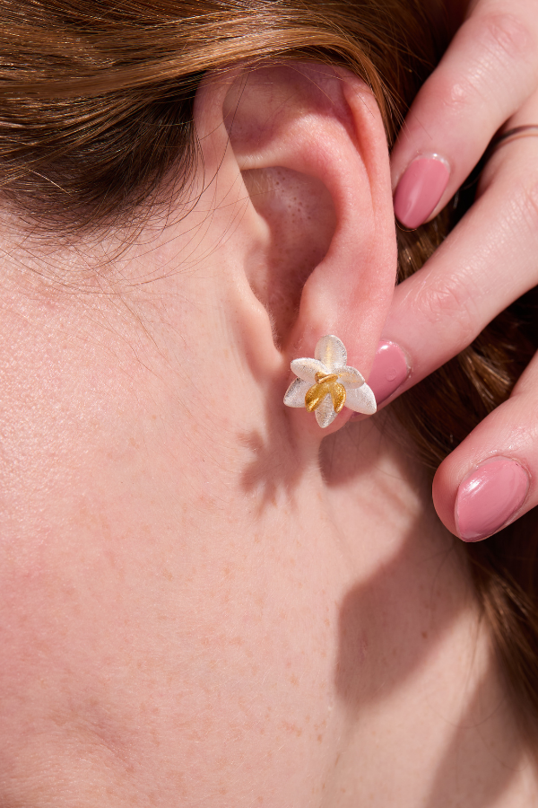 Lotus blossom silver stud earrings