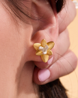 Lotus blossom gold stud earrings