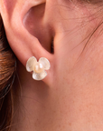 Broad leaf silver stud earrings