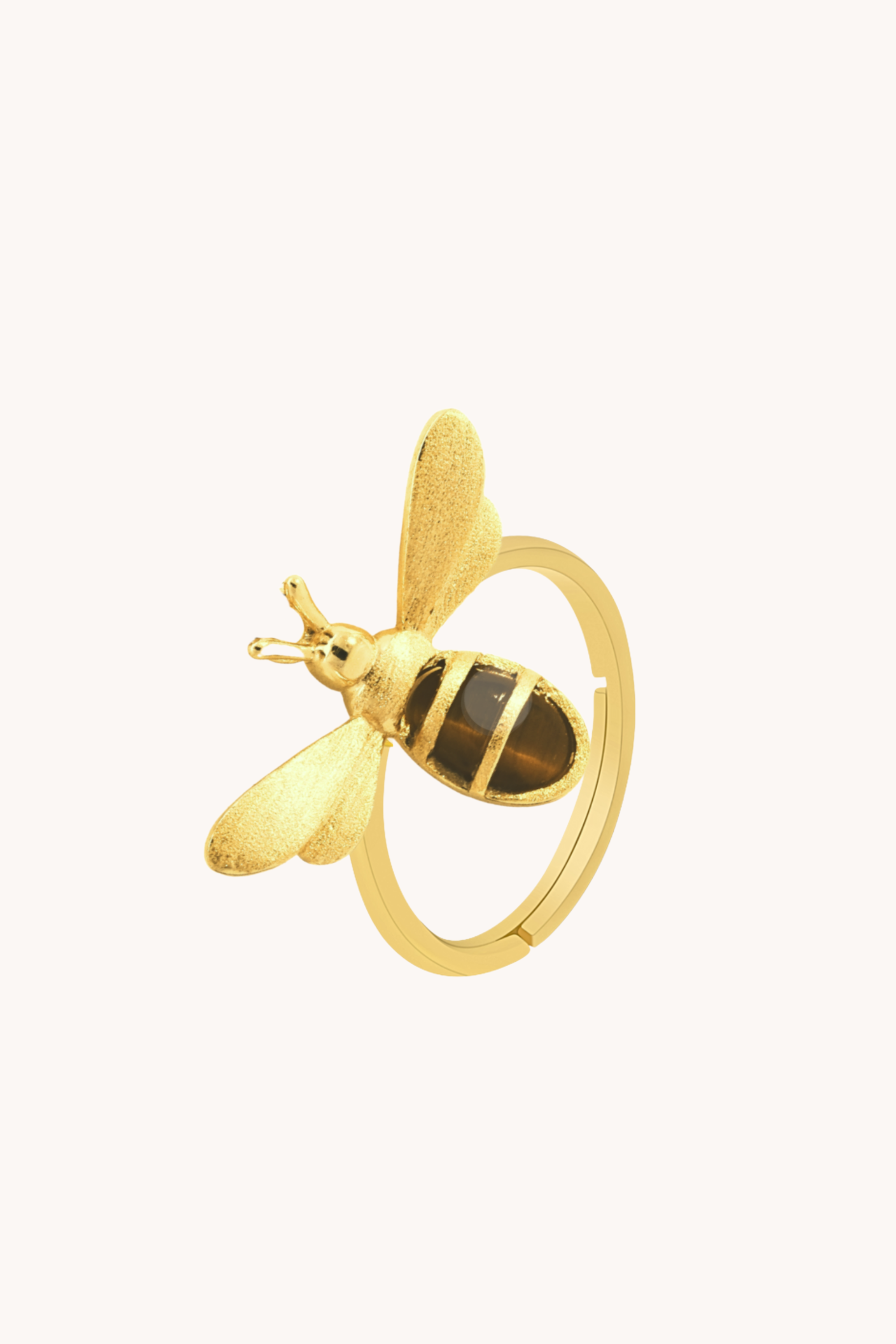 Honeybee Tiger of Eye Gold Adjustable Ring