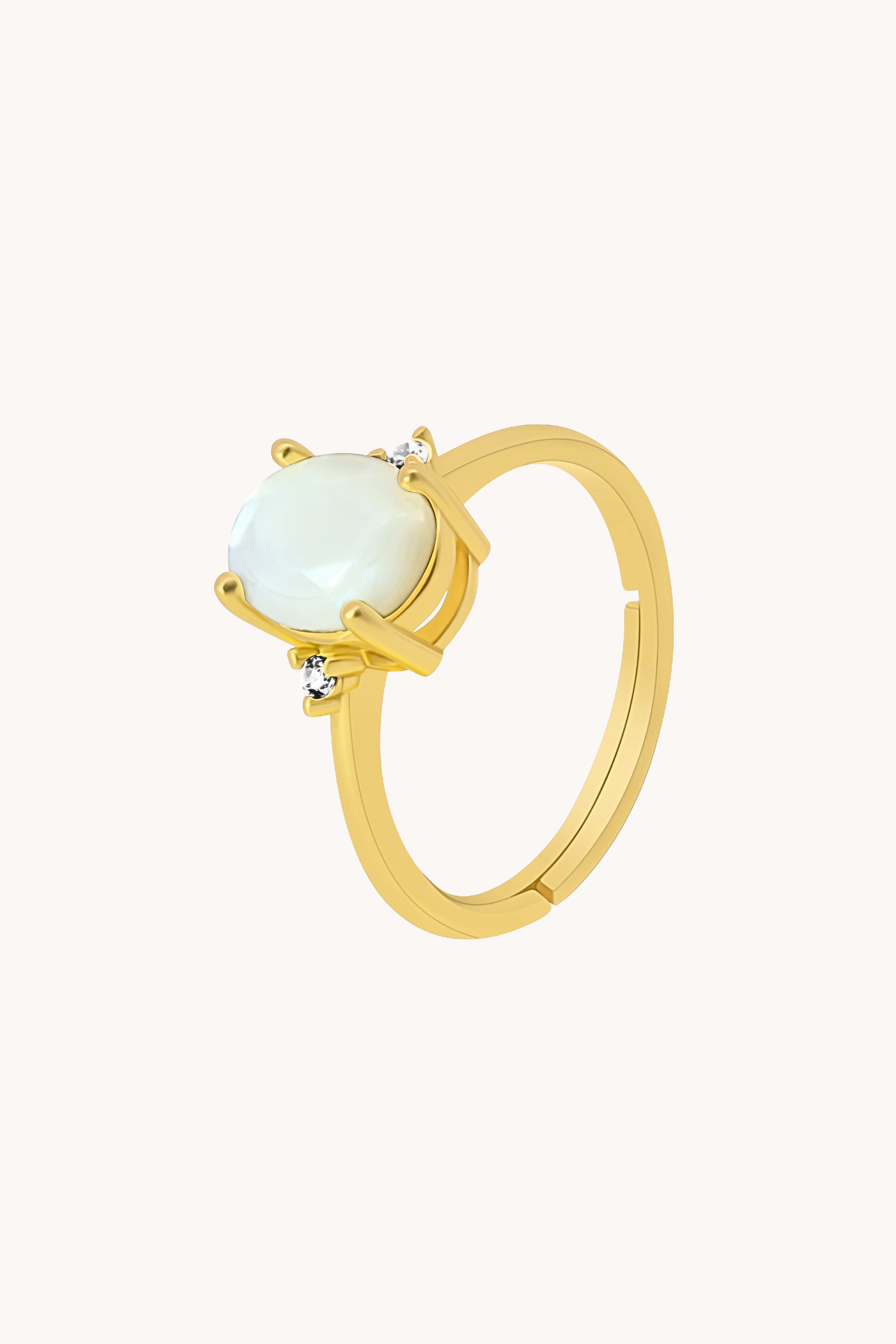 Mother Of Pearl Oval Gold Adjustable Ring