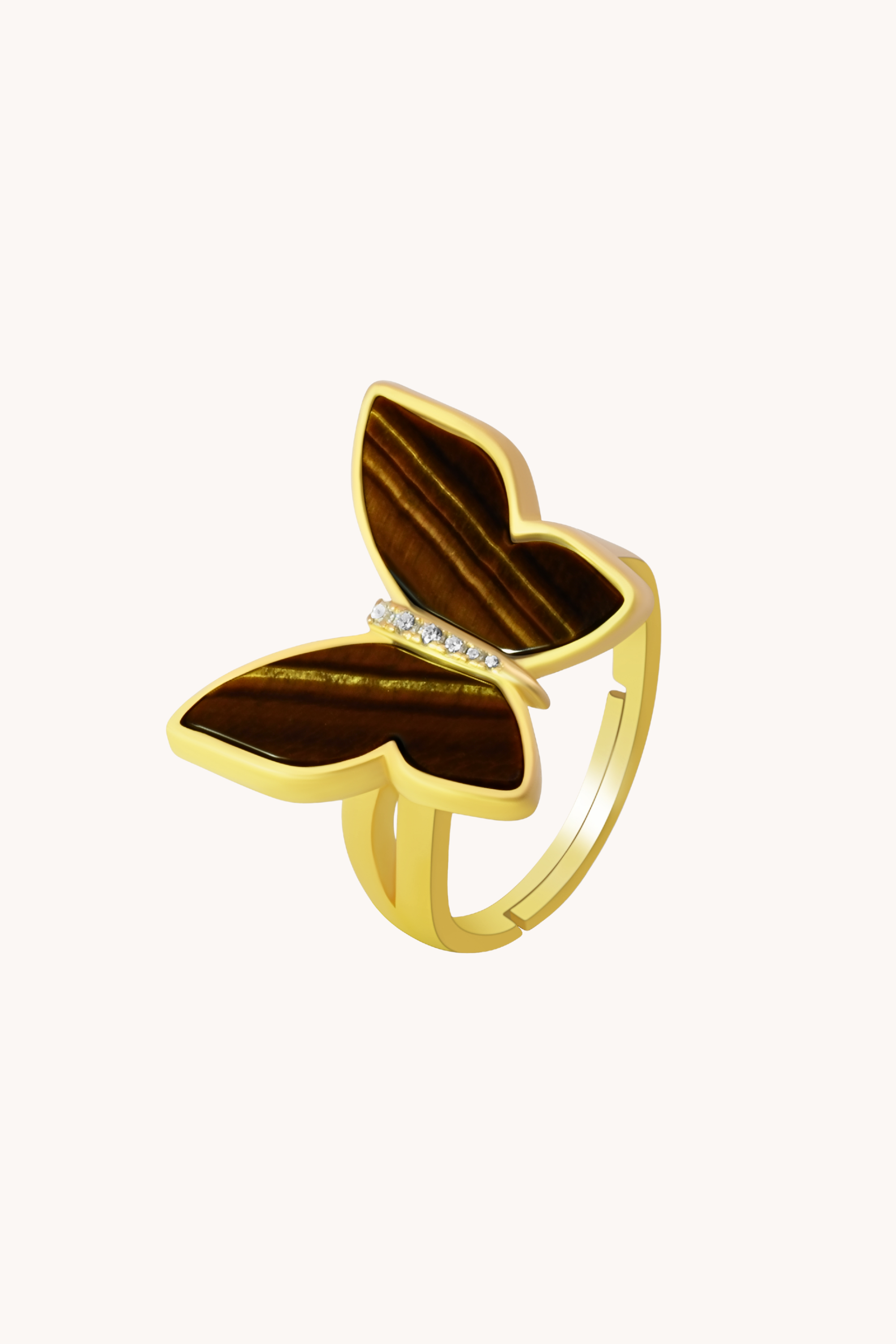 Butterfly Tiger Of Eye Gold Adjustable Ring