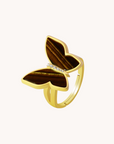 Butterfly Tiger Of Eye Gold Adjustable Ring