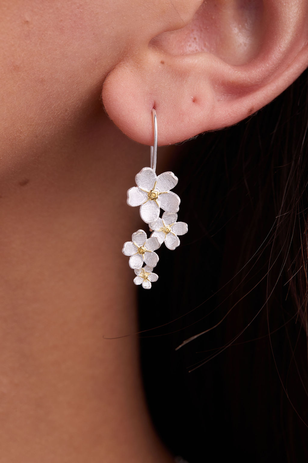 Cherry Blossom Silver Drop Earrings