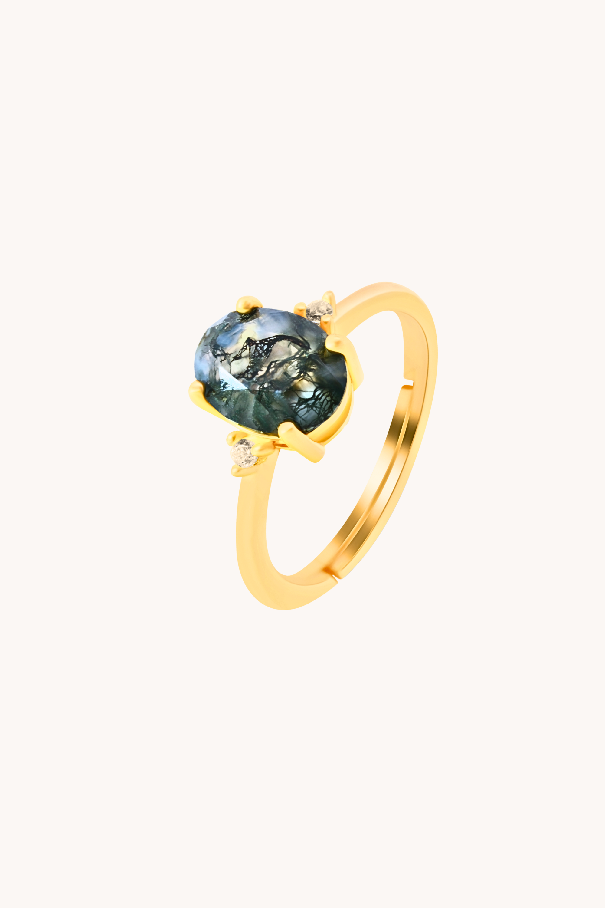 Green Moss Gold Adjustable Ring
