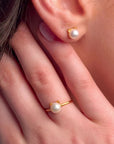 Cat Pearl Gold Adjustable Ring