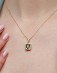Square Green Moss Agate Gold Pendant With Chain