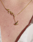 Bird And Leaves Gold Necklace