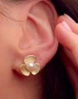 Broad Leaf Gold Stud Earrings