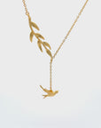 Bird And Leaves Gold Necklace