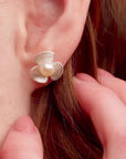 Broad leaf silver stud earrings