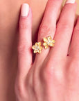 Twin Lotus Gold Adjustable Ring