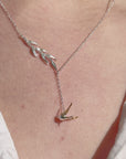 Bird And Leaves Silver Necklace