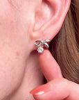 Ribbon Wrapped Snowflake Silver Stud Earrings