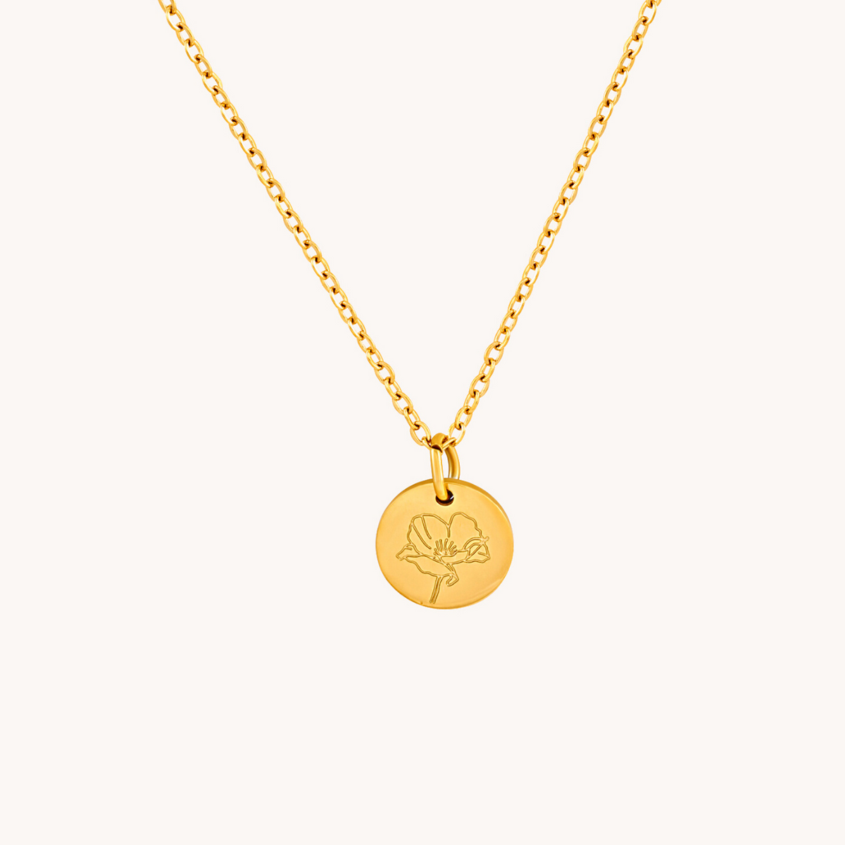 August Poppy Gold Birthflower Necklace