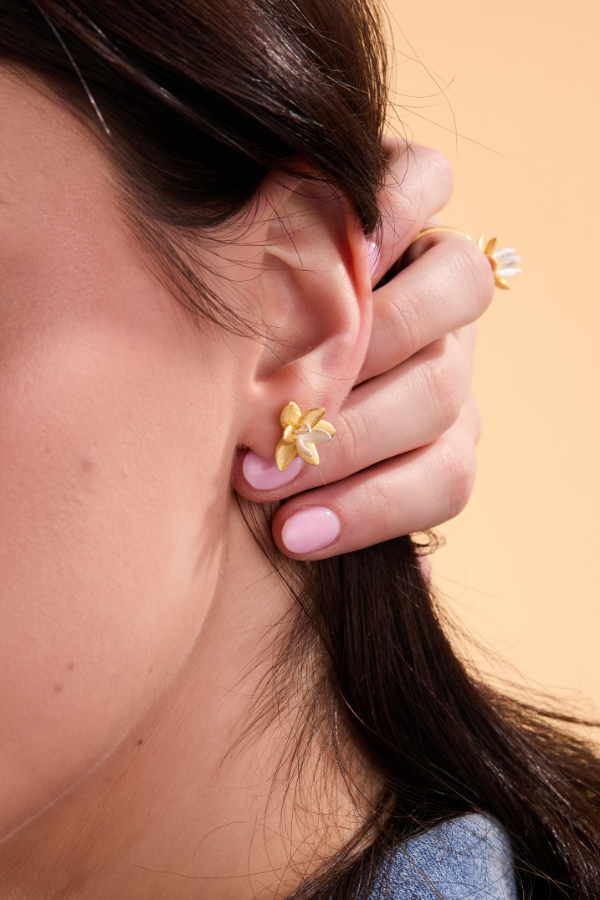 Lotus blossom gold stud earrings