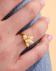 Lotus Blossom Gold Adjustable Ring