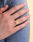 Lotus Blossom Gold Adjustable Ring