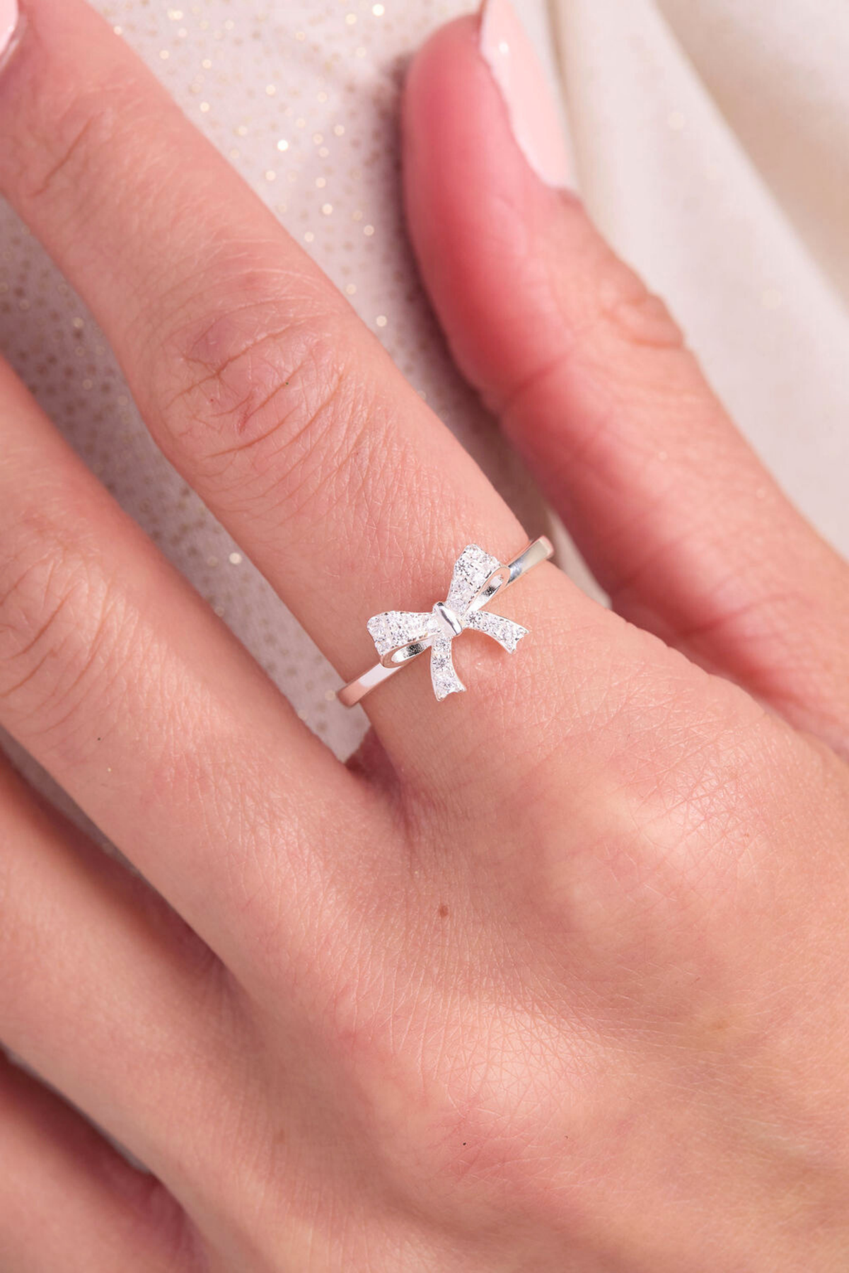 Beautiful Bow Silver Adjustable Ring