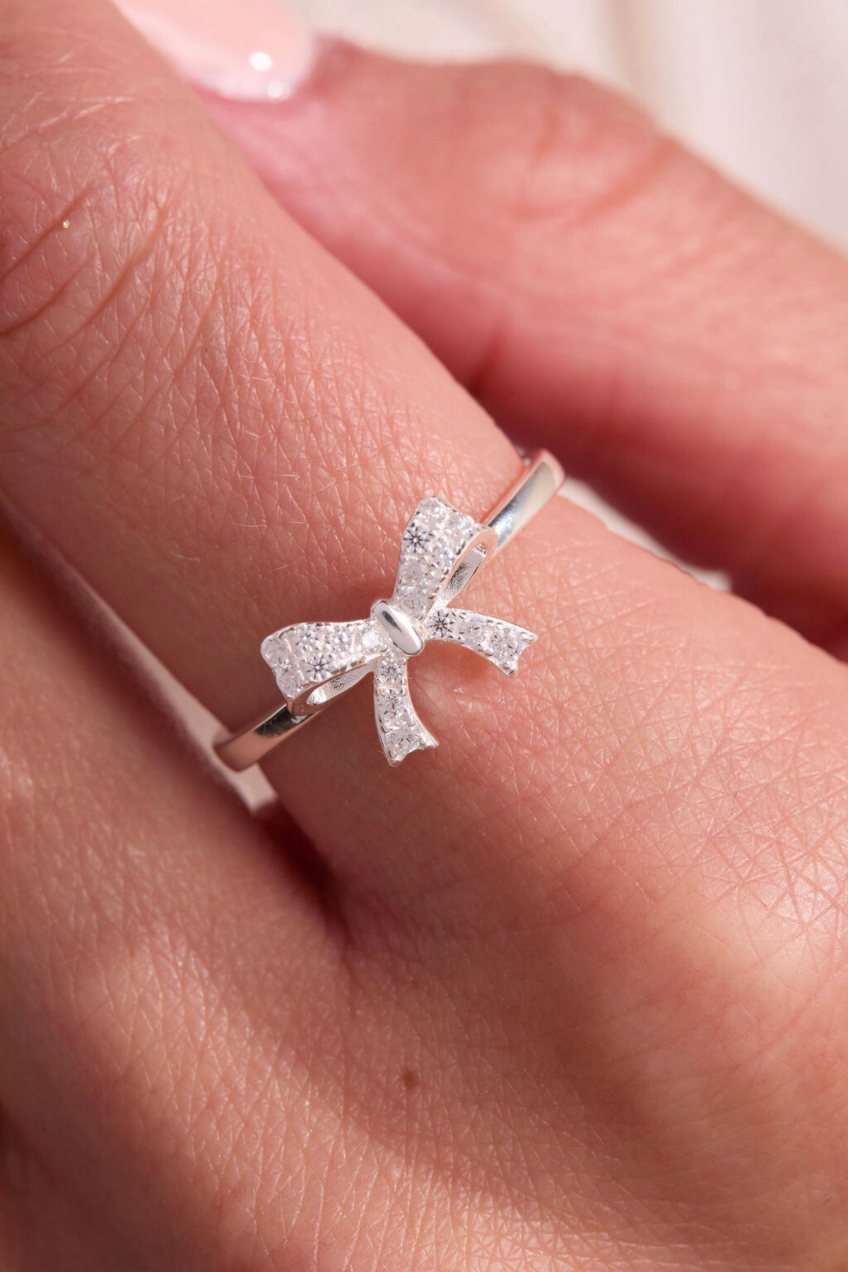 Beautiful Bow Silver Adjustable Ring