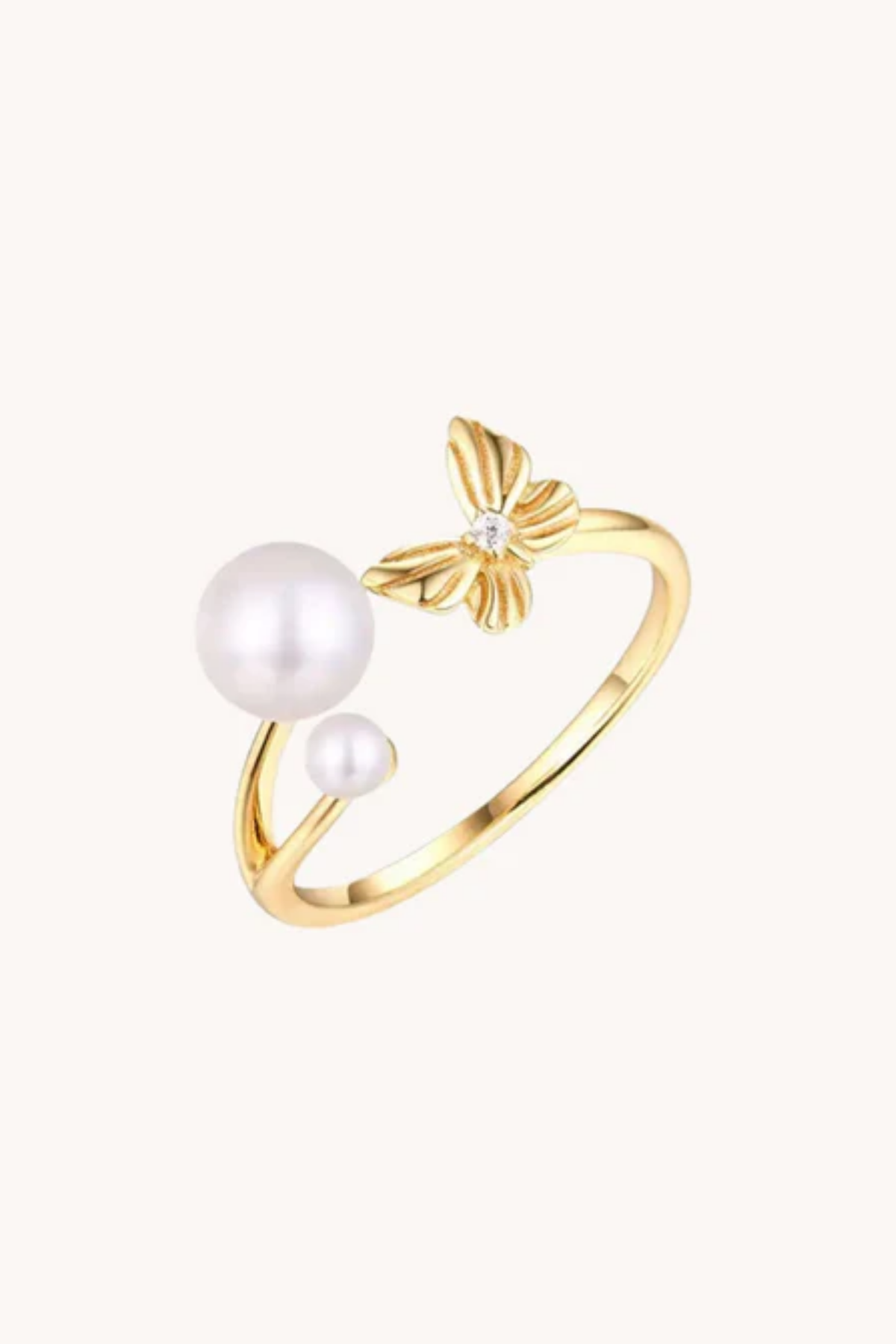 Butterfly Pearl Gold Adjustable Ring