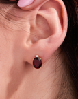 Garnet Oval Gold Studs