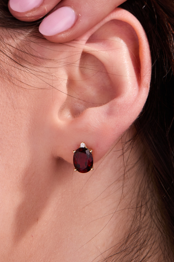 Garnet Oval Gold Studs