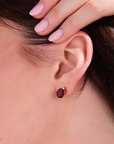 Garnet Oval Gold Studs
