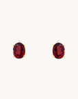 Garnet Oval Gold Studs