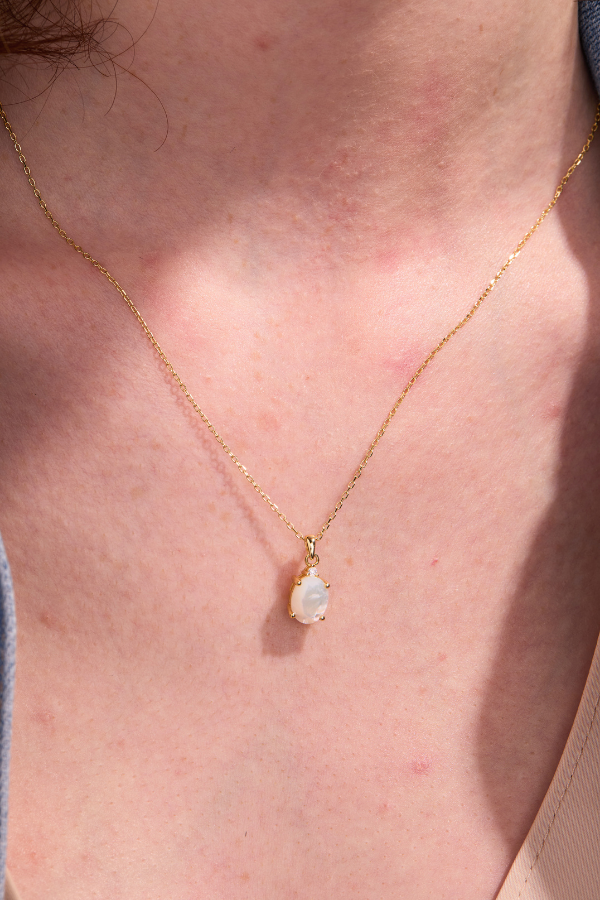 Mother Of Pearl Oval Pendant With Chain