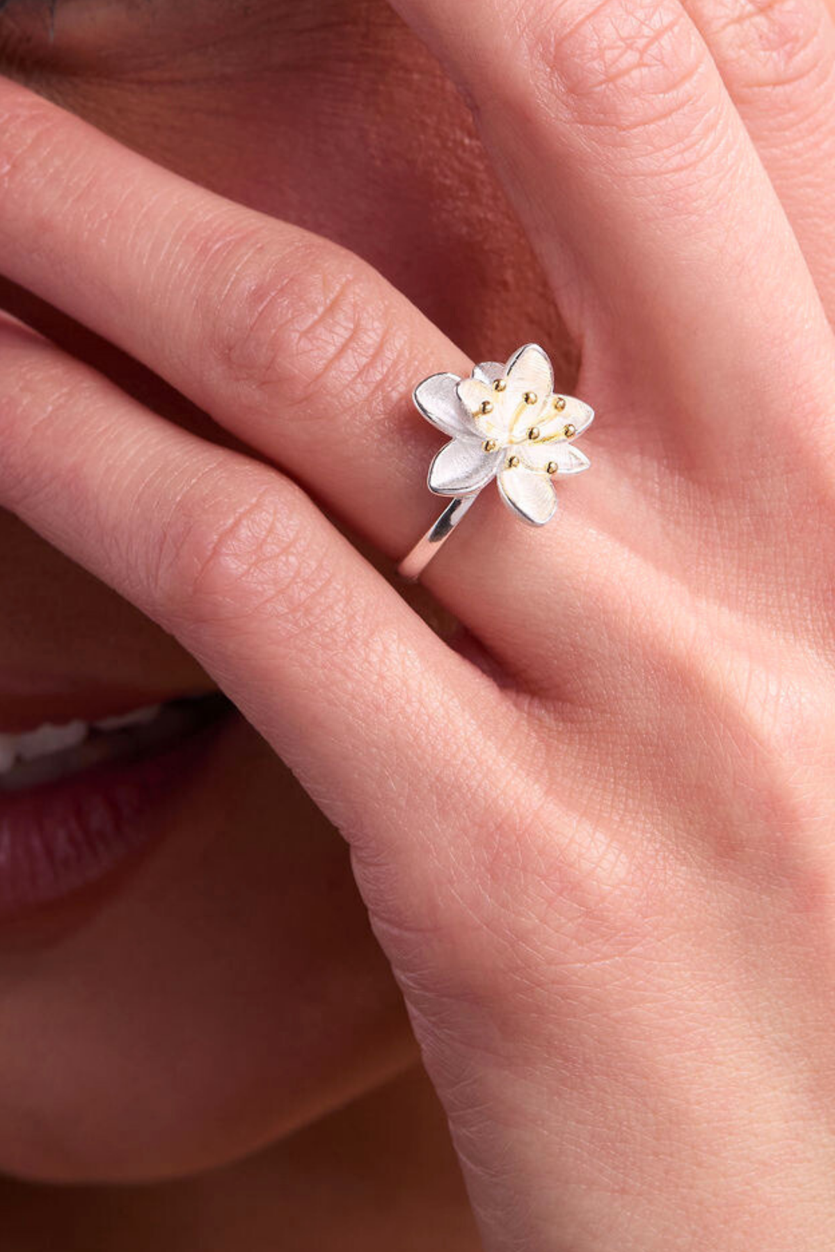 Lotus Silver Adjustable Ring