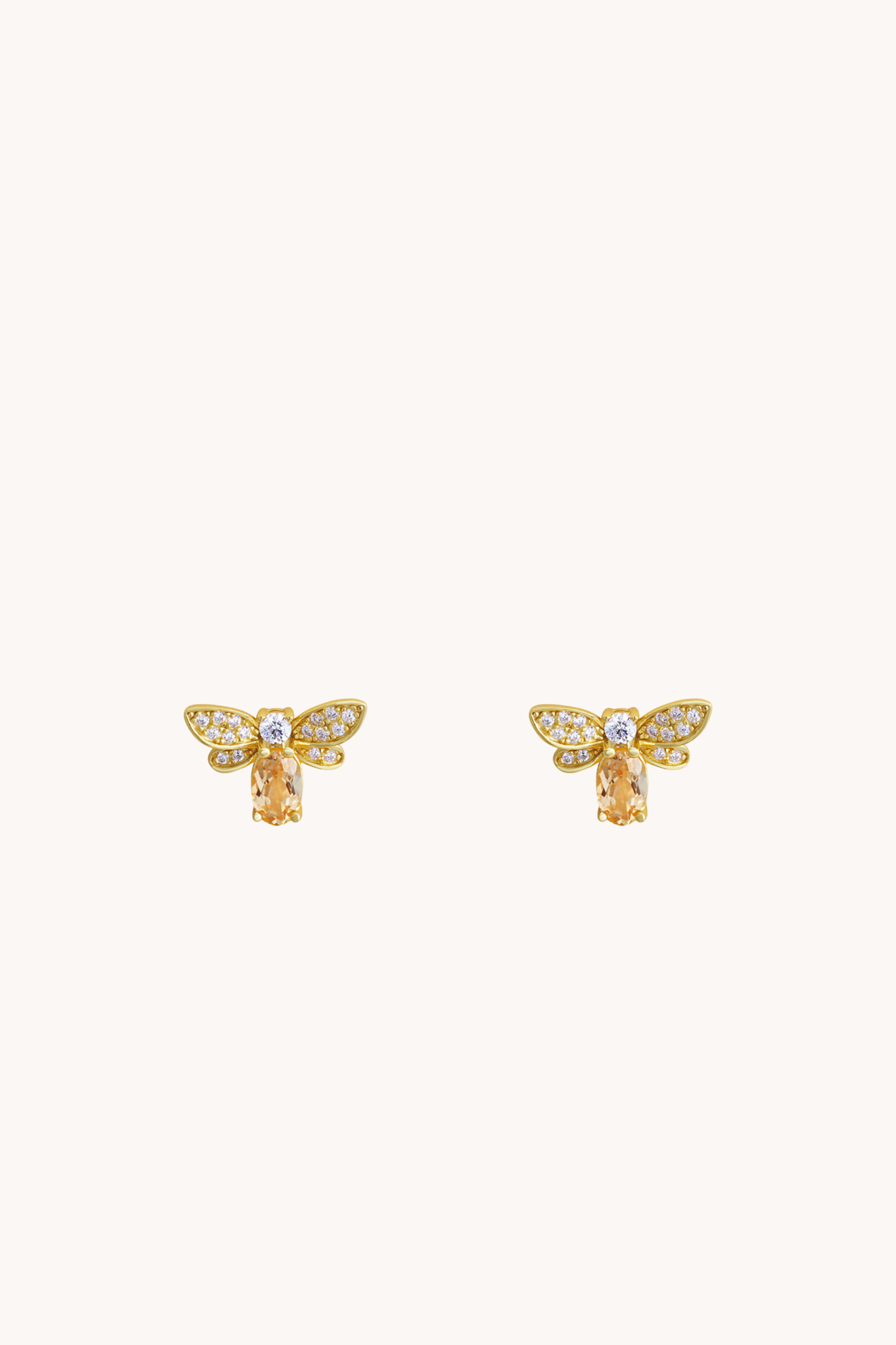 Honeybee Citrine Gold Stud Earrings