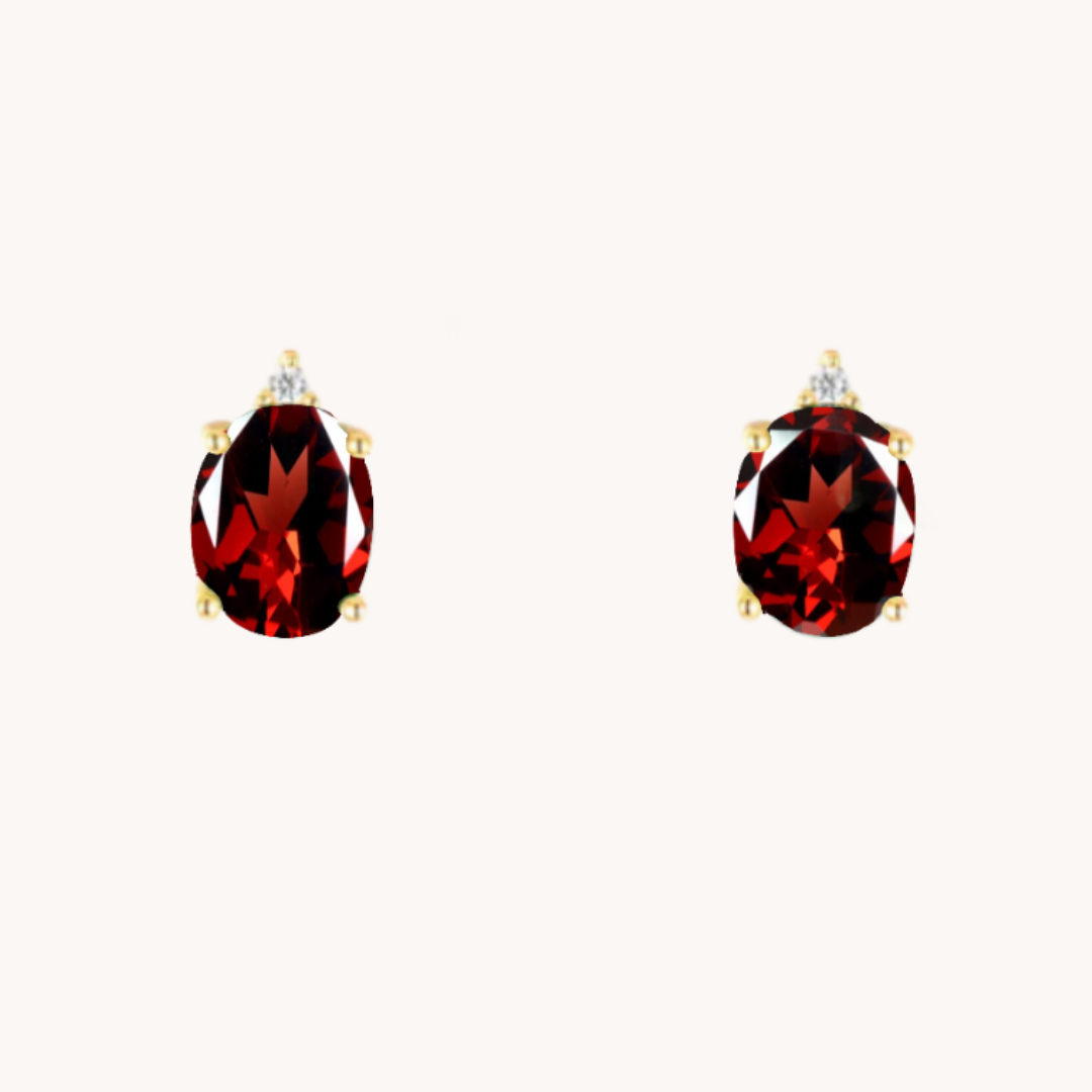 Garnet Oval Gold Studs