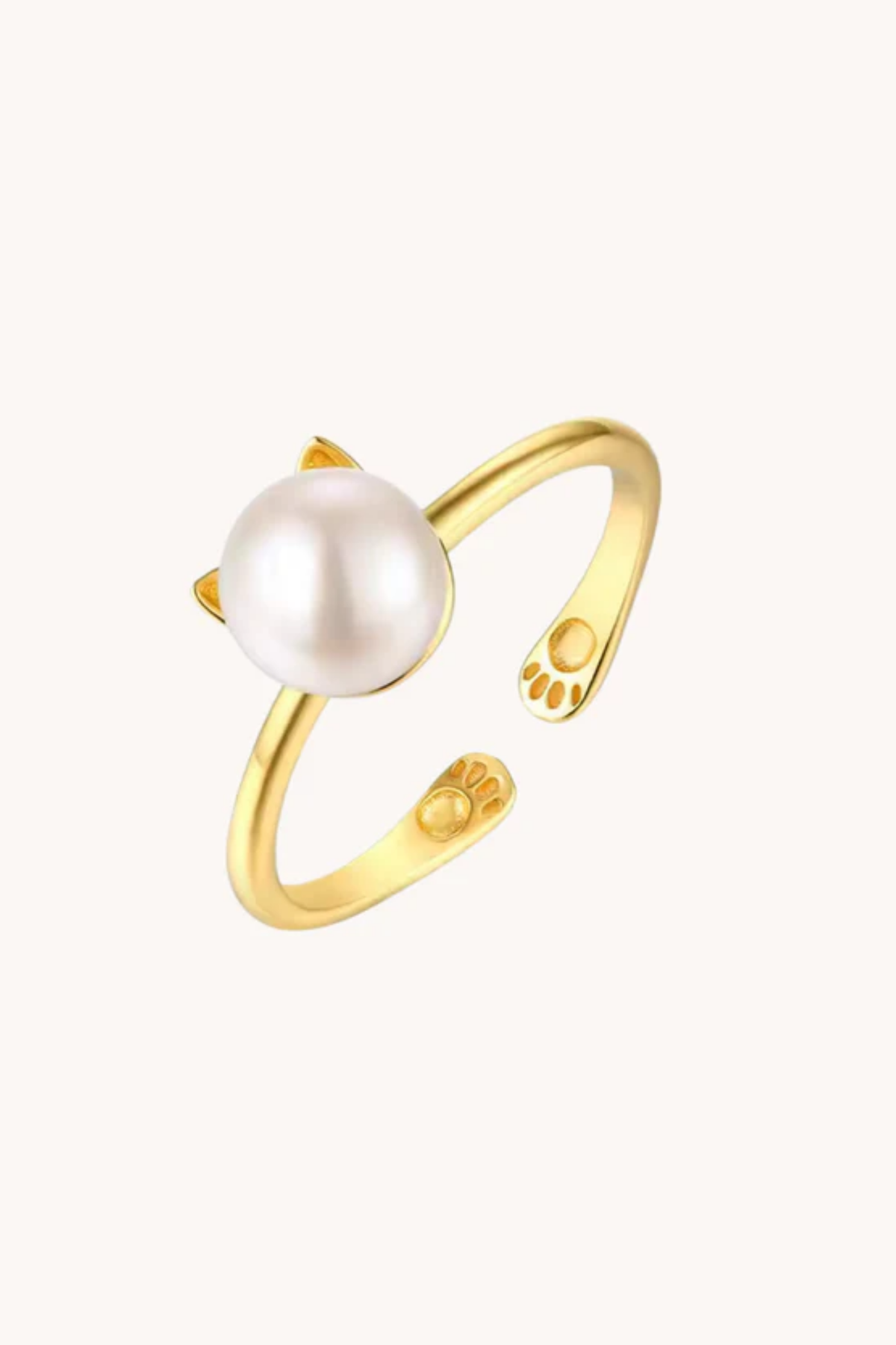 Cat Pearl Gold Adjustable Ring