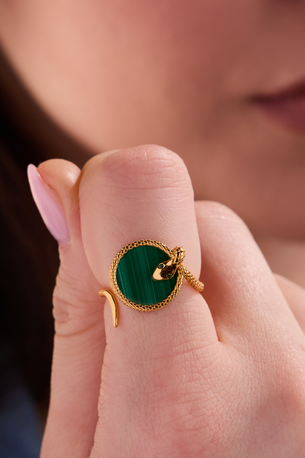 Snake Malachite Adjustable Ring