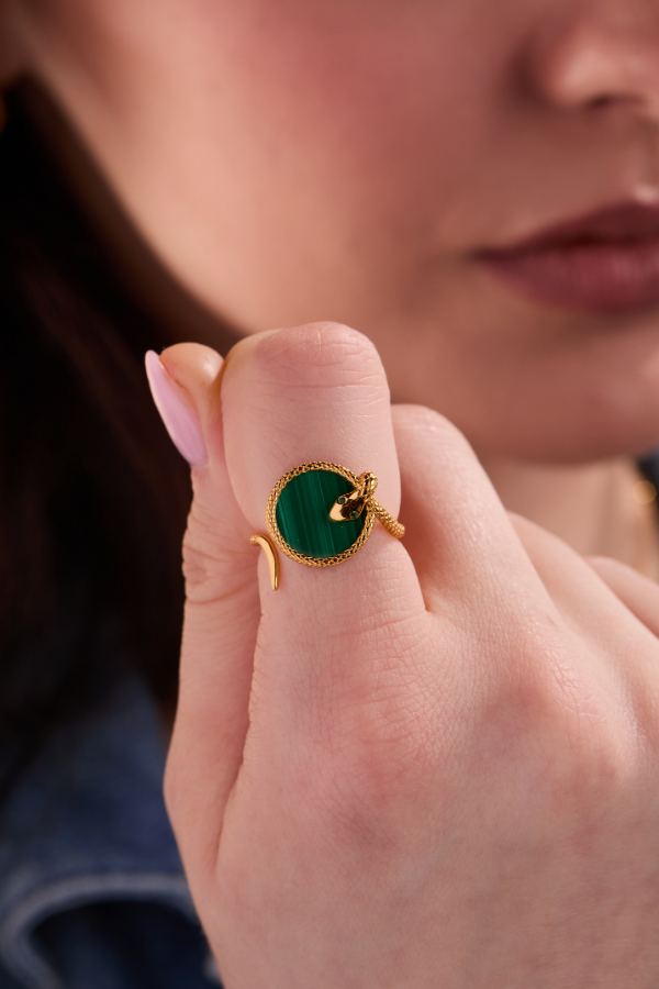 Snake Malachite Adjustable Ring