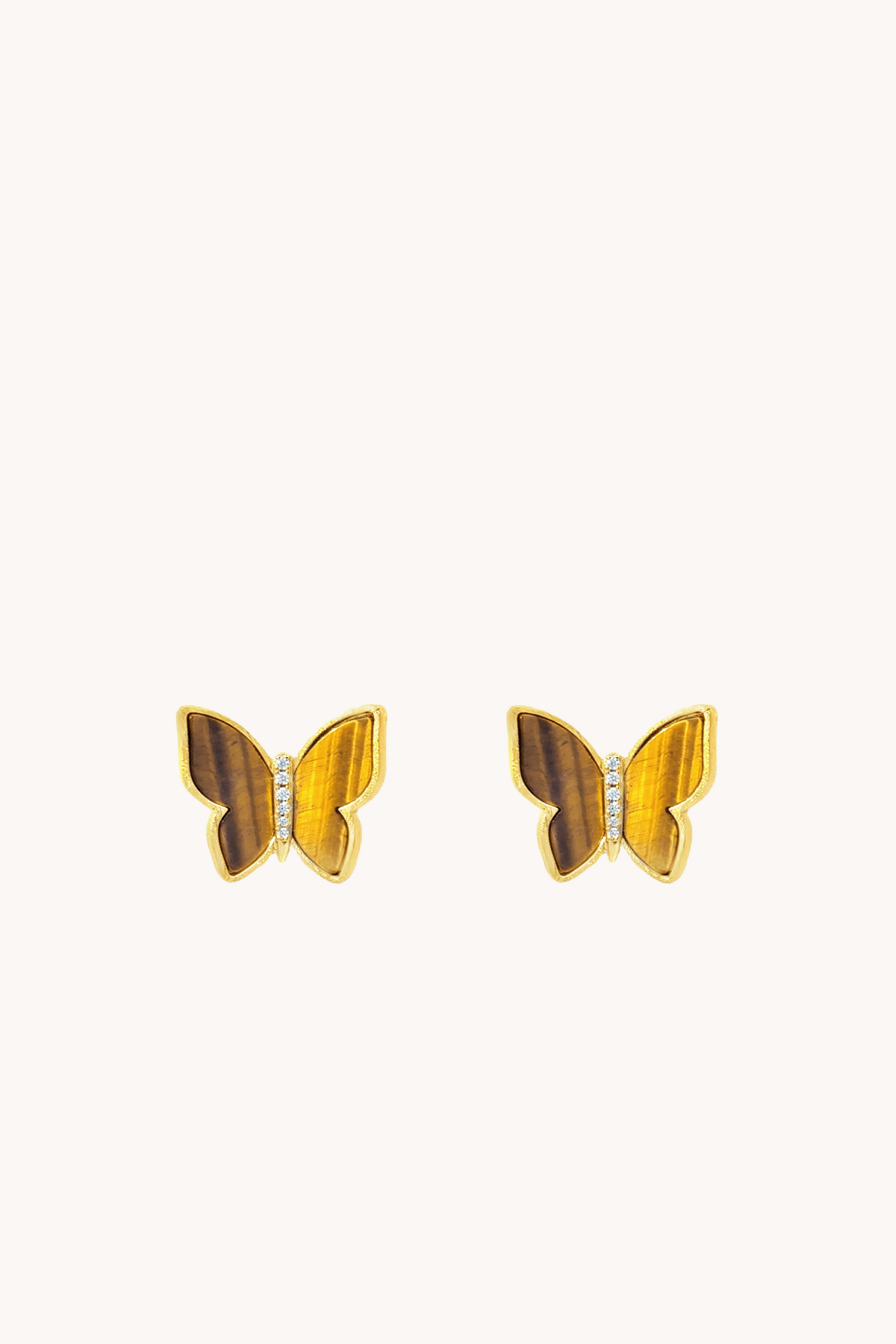 Butterfly Tiger Of Eye Gold Studs