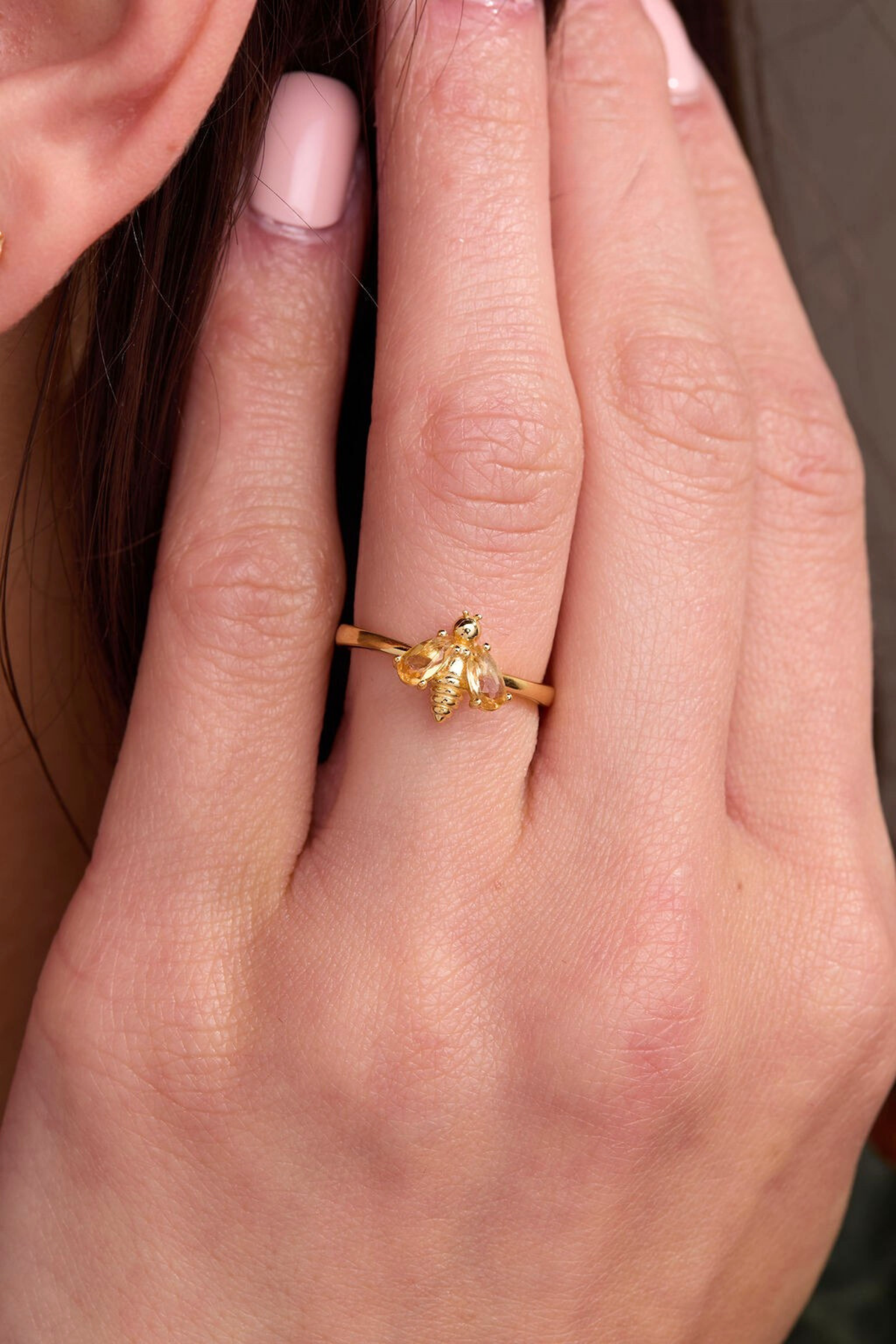 Bumblebee Citrine Gold Adjustable Ring