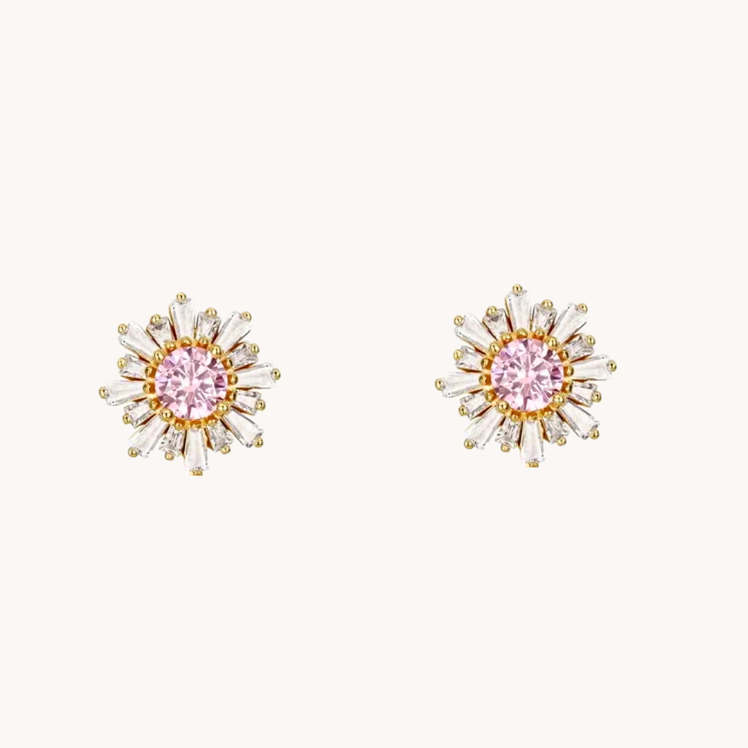 Pink Snowflake Gold Stud Earrings