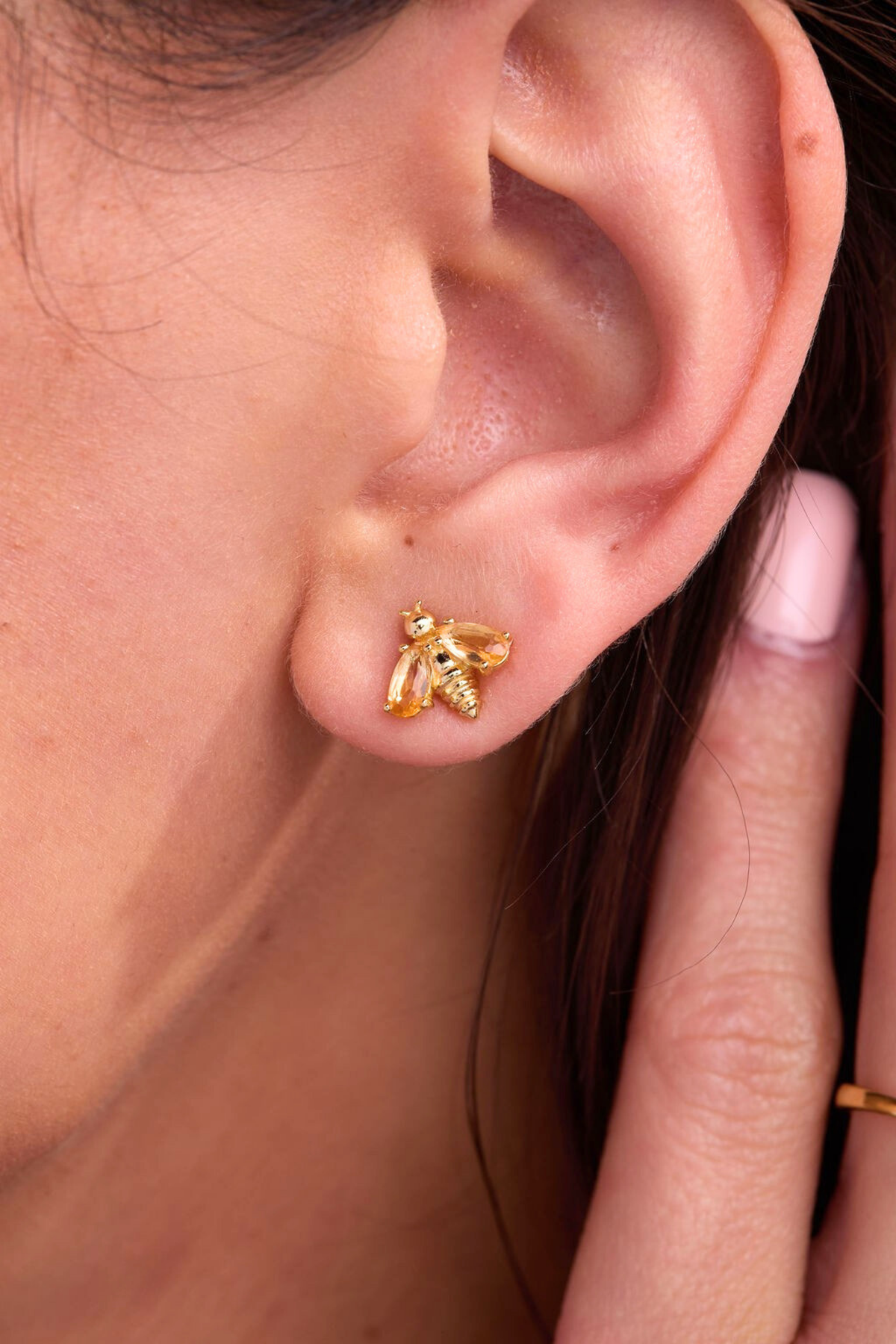 Bumblebee Citrine Gold Stud Earrings