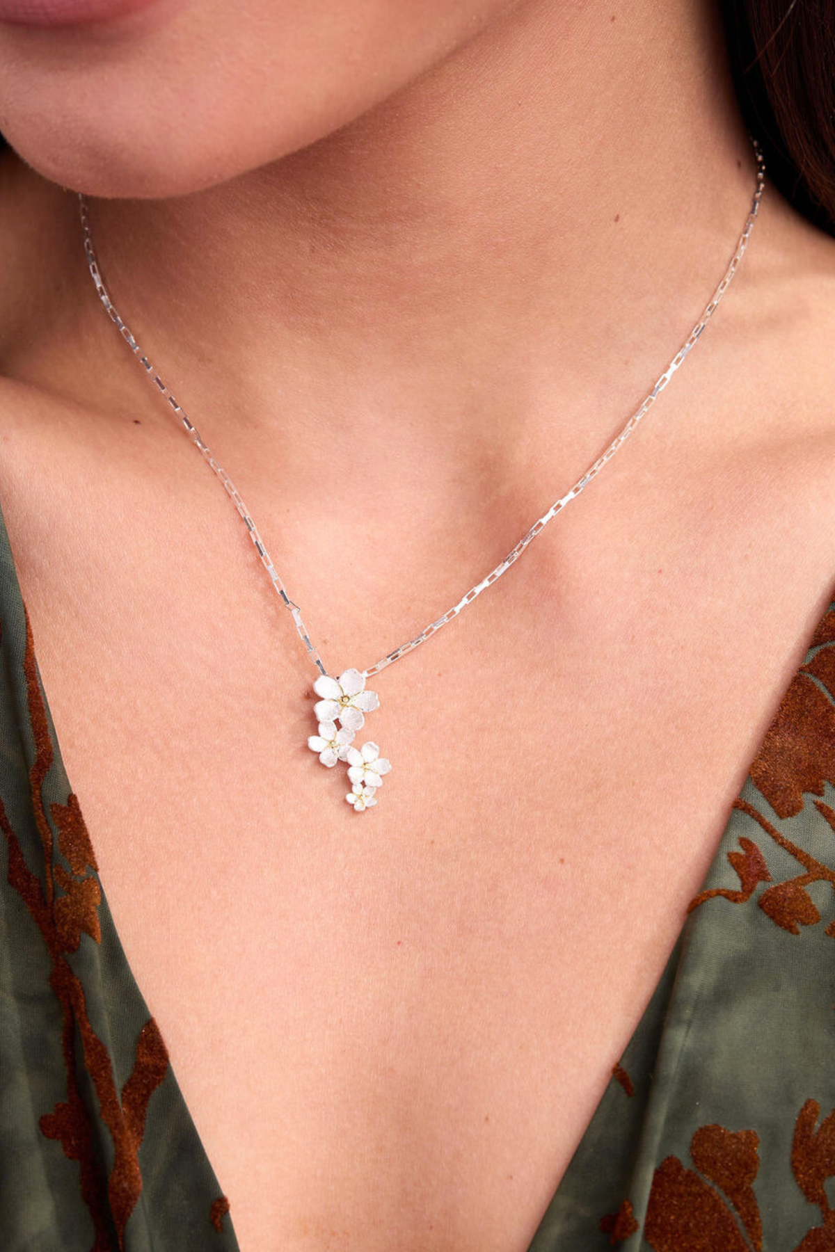 Cherry Blossom Silver Necklace