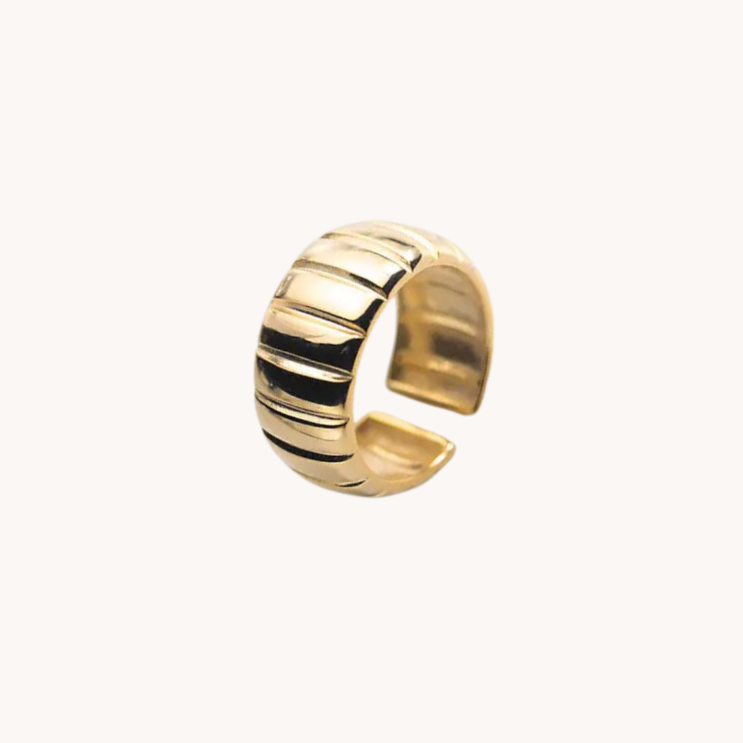 Stripes Gold Band Adjustable Ring