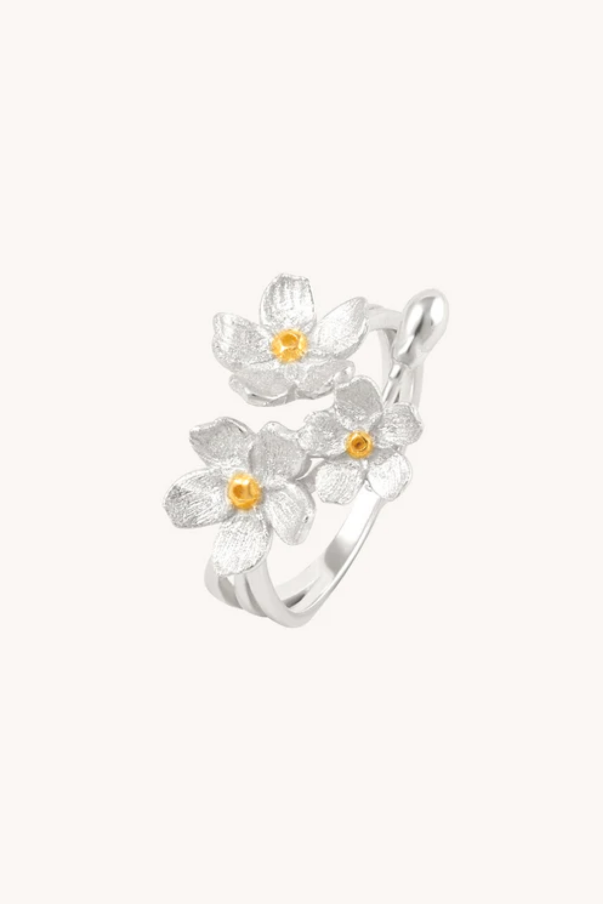 Cherry Blossom Bunch Silver Adjustable Ring