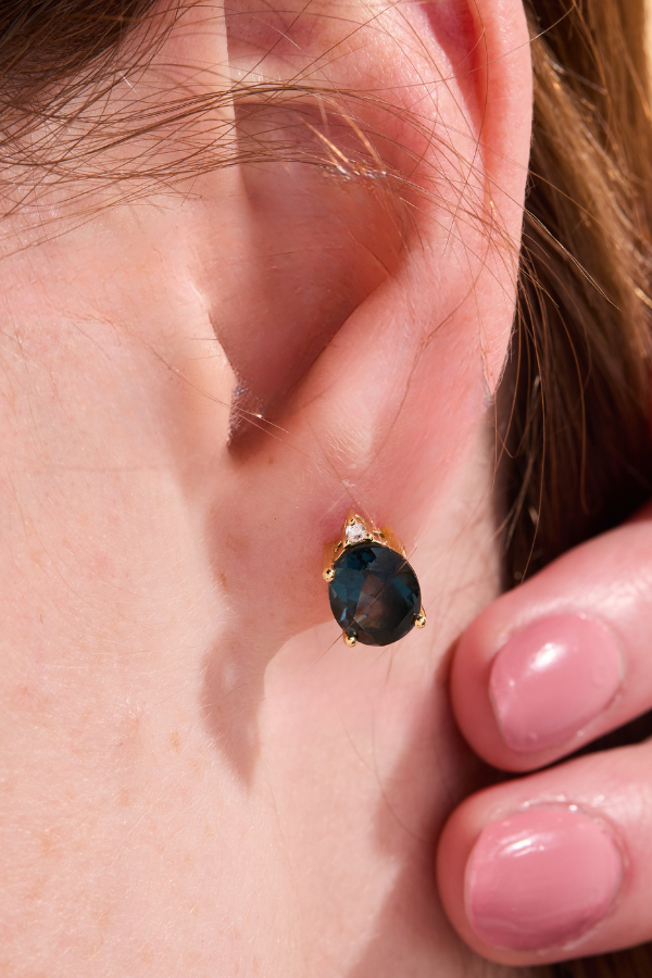 London Blue Topaz Oval Gold Studs